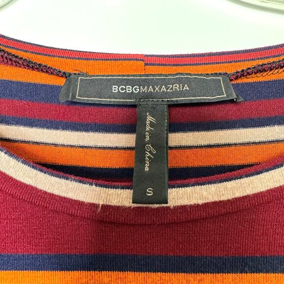 BCBGMaxaria Wms S Striped Pullover LS Tee Shirt Split Sleeves Casual Layering - Picture 3 of 8